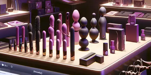 A sophisticated adult products store showcasing luxurious items in an intimate, stylish shopping environment.