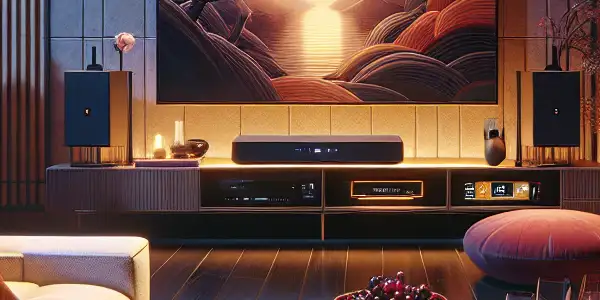 A cozy, intimate living room at night with romantic lighting, a plush sofa, and hints of adult entertainment culture.