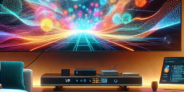 A cozy living room with a high-tech setup for viewing Japanese adult films, featuring a large TV and inviting decor.