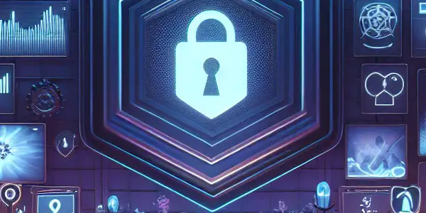 A modern digital interface for secure adult entertainment featuring high-definition screens and symbols of safety.